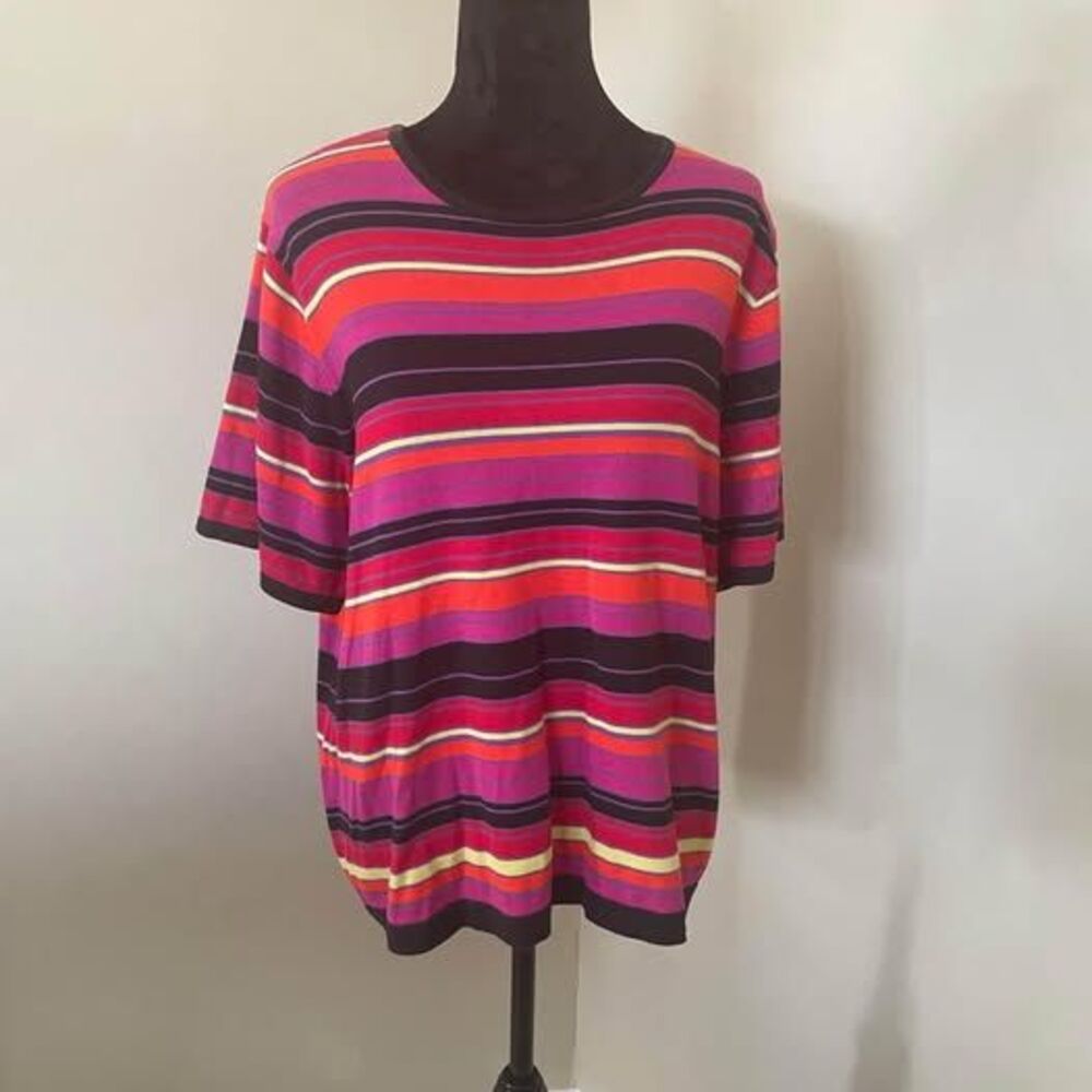 Crew Neck Sweater Women’s Size 1X Short Sleeve Striped Colorful Summer
